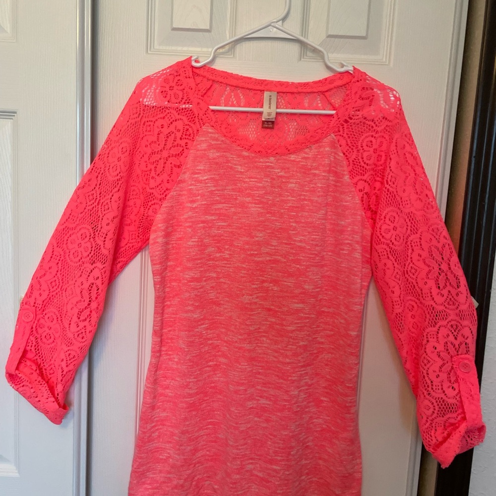 No Boundaries Bright Neon Pink Lace Knit Tee